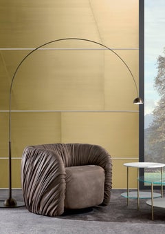 Laurameroni "Drapè Lounge" Modern Swivel Armchair in Hand-Pleated Leather