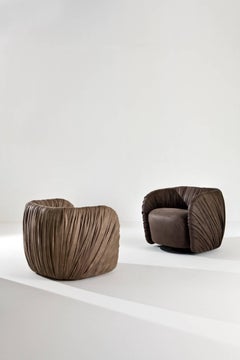 Laura Laurameroni „“Drap Lounge“ Moderner drehbarer Sessel aus Savana 1008 Leder