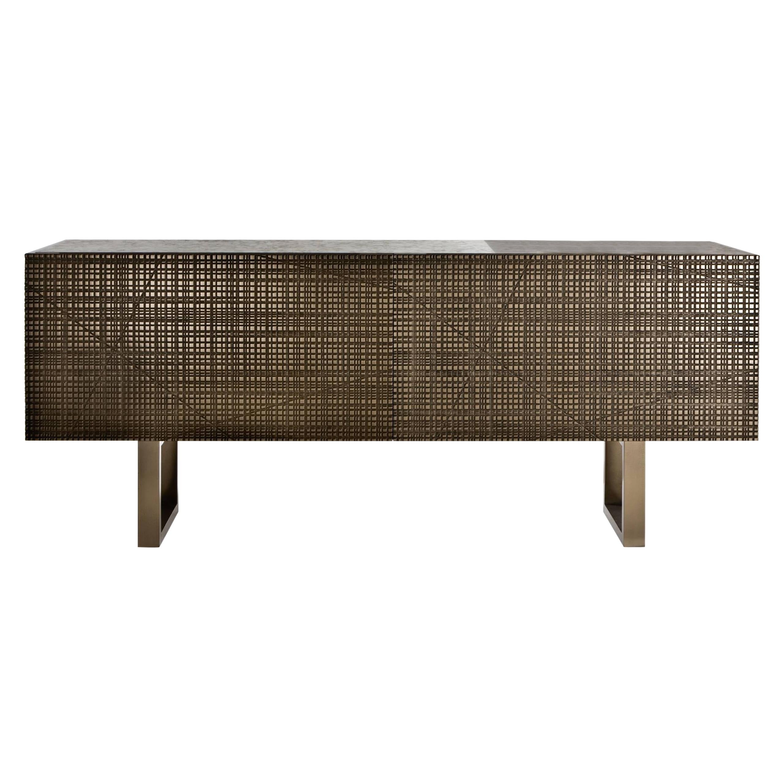 Laurameroni „Maxima“ Sideboard aus Bronze, liquidem Metall und Marmor von Bartoli Design im Angebot