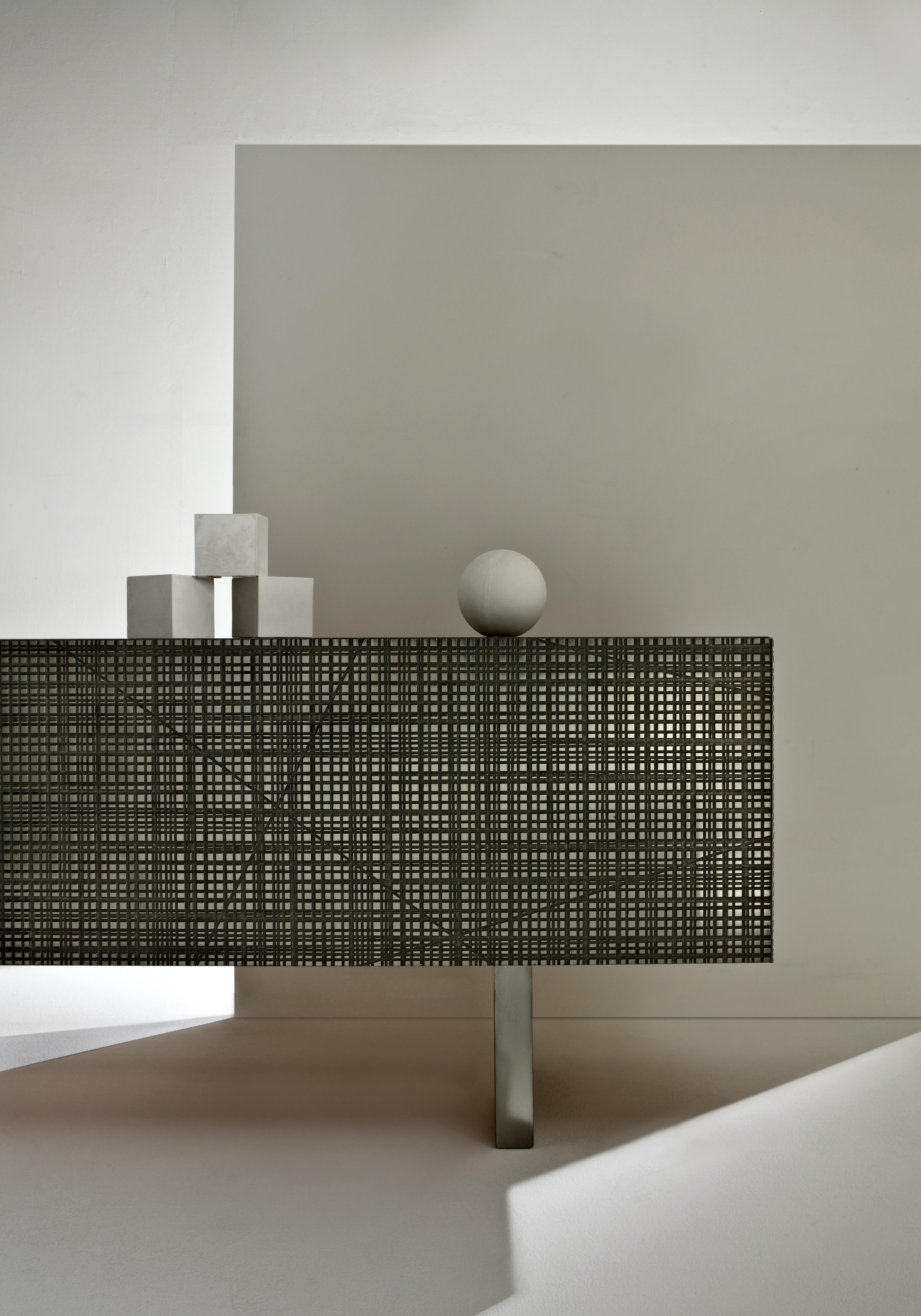 Laurameroni „Maxima“ Sideboard aus Zinn liquidem Metall und Marmor von Bartoli Design (Italienisch) im Angebot