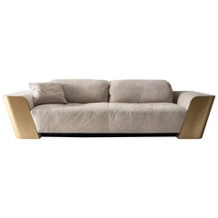 Laurameroni "Metropol" Minimal Sofa in Leather and Wood by Cesare Arosio