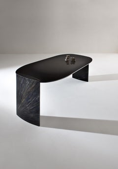 Laurameroni "Poe" Rounded Desk in Black Rye-Straw by Bartoli Design