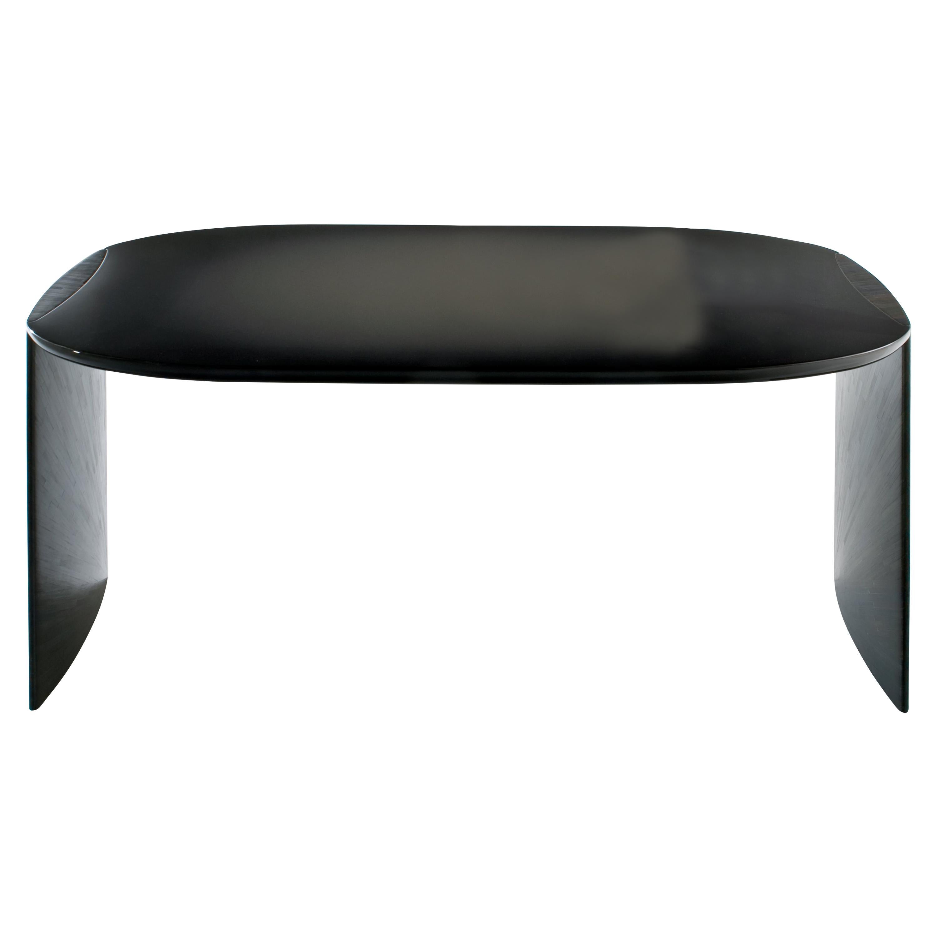 Laurameroni „Poe“ Runder Schreibtisch aus schwarzem Rye- Stroh von Bartoli Design im Angebot