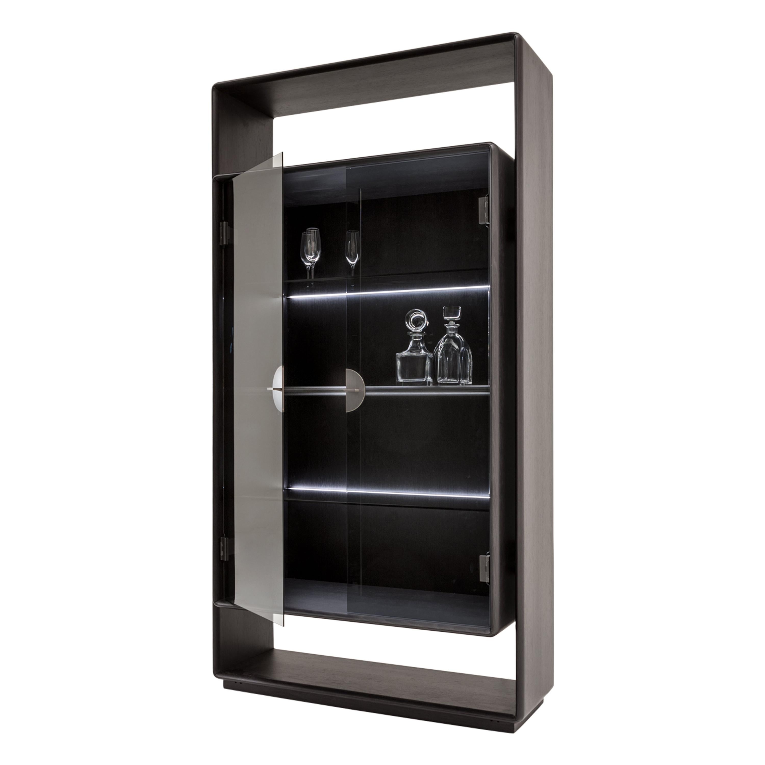 Laurameroni "Talento" Modern Tall Cabinet in Black Wood and Glass