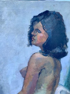 1950's Mid Century modern oil portrait of a Black nude woman seated on a chair