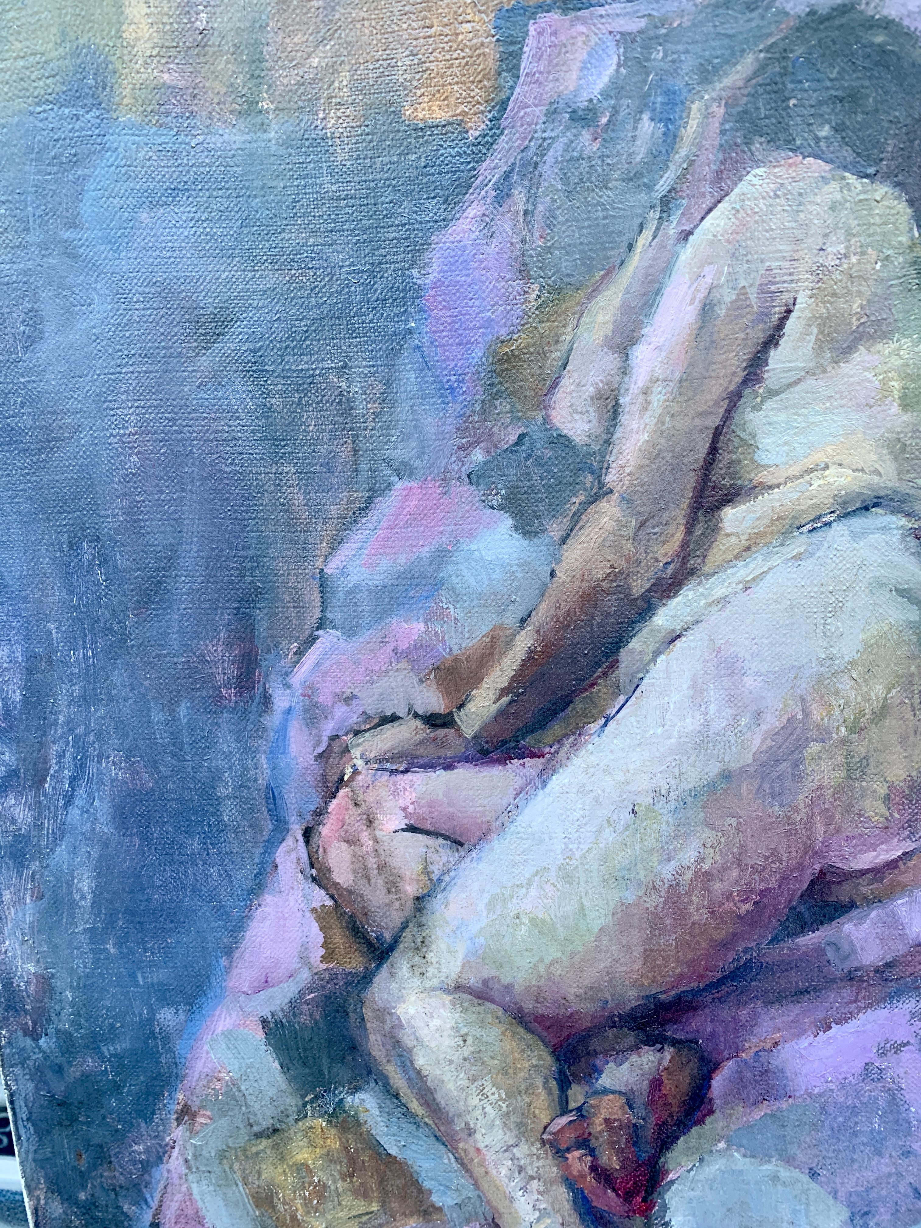 Portrait à l'huile moderne du milieu du siècle dernier d'une femme nue allongée sur un lit, années 1950 - Impressionnisme abstrait Painting par Laure Jessop