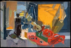 1950's French Large Post-Cubist Oil Painting Abstract Composition