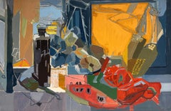 1950's French Large Post-Cubist Oil Painting Abstract Composition