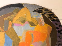 1950's French Oil Painting Large Cubist Reclining Nude Modernist Figures