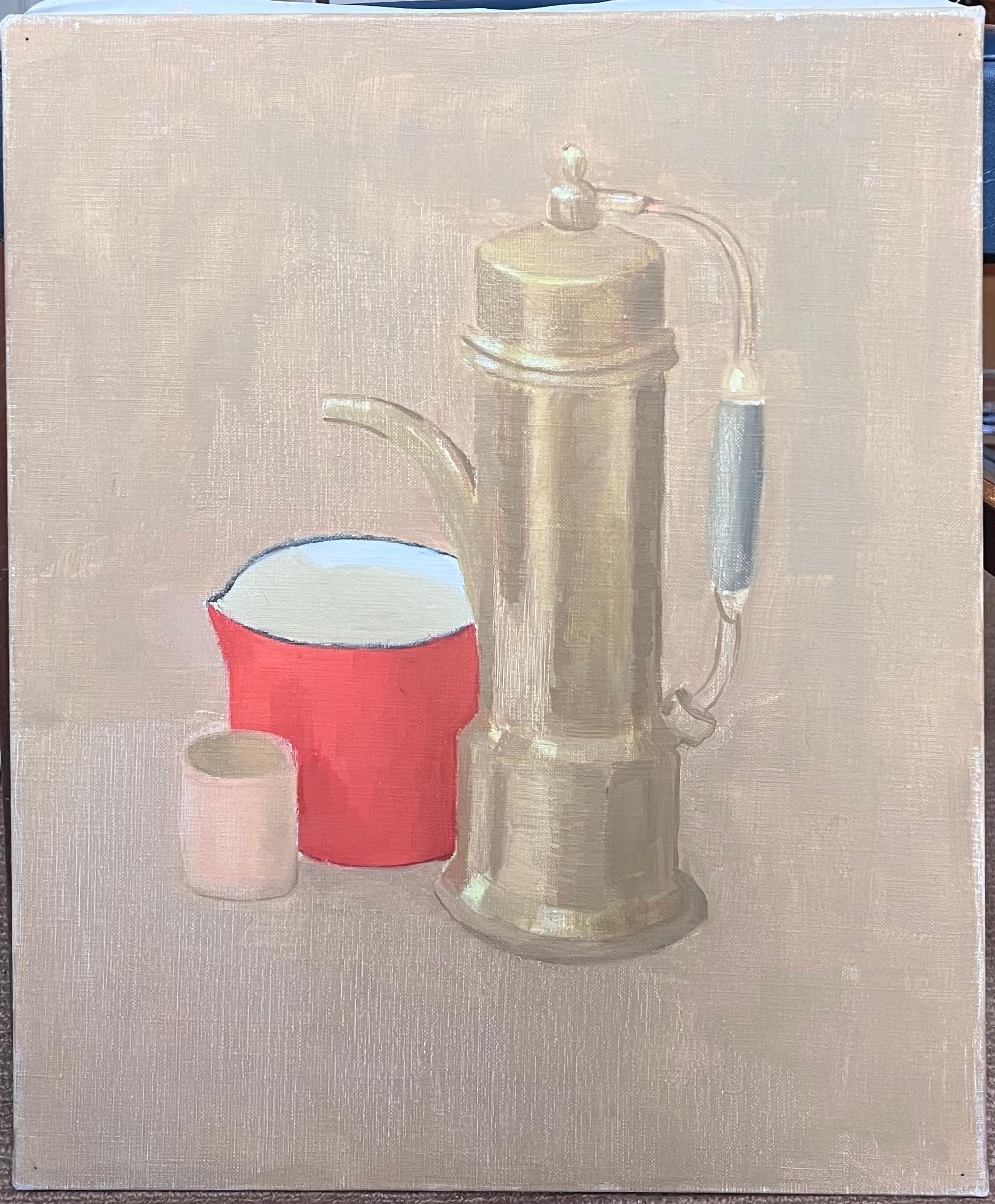 Peinture à l'huile moderniste française du 20e siècle Nature morte à la cafetière et à la tasse - Painting de Laure Noetzin-Azam (French 1929-2024)