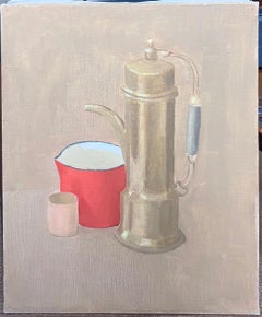 20th Century French Modernist Oil Painting Coffee Pot & Cup Still Life