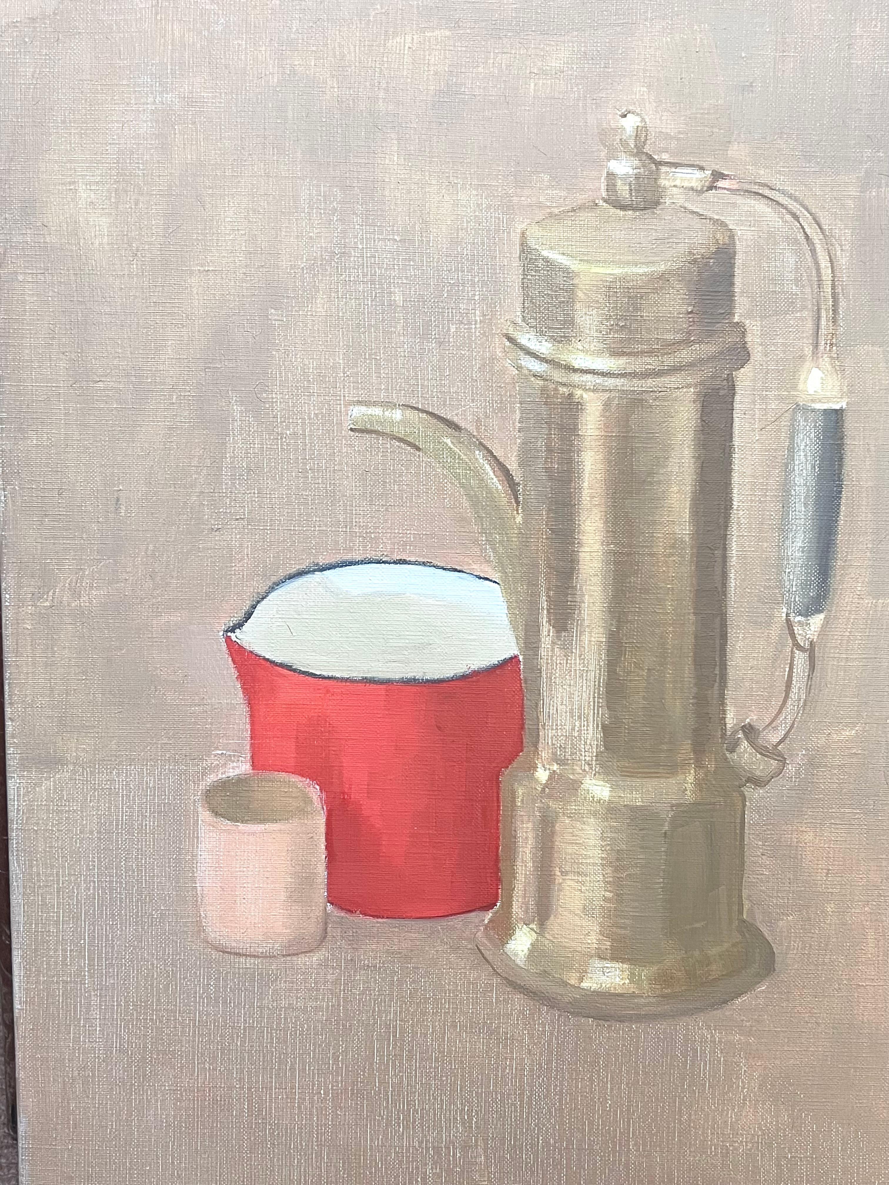 Peinture à l'huile moderniste française du 20e siècle Nature morte à la cafetière et à la tasse - Cubisme Painting par Laure Noetzin-Azam (French 1929-2024)