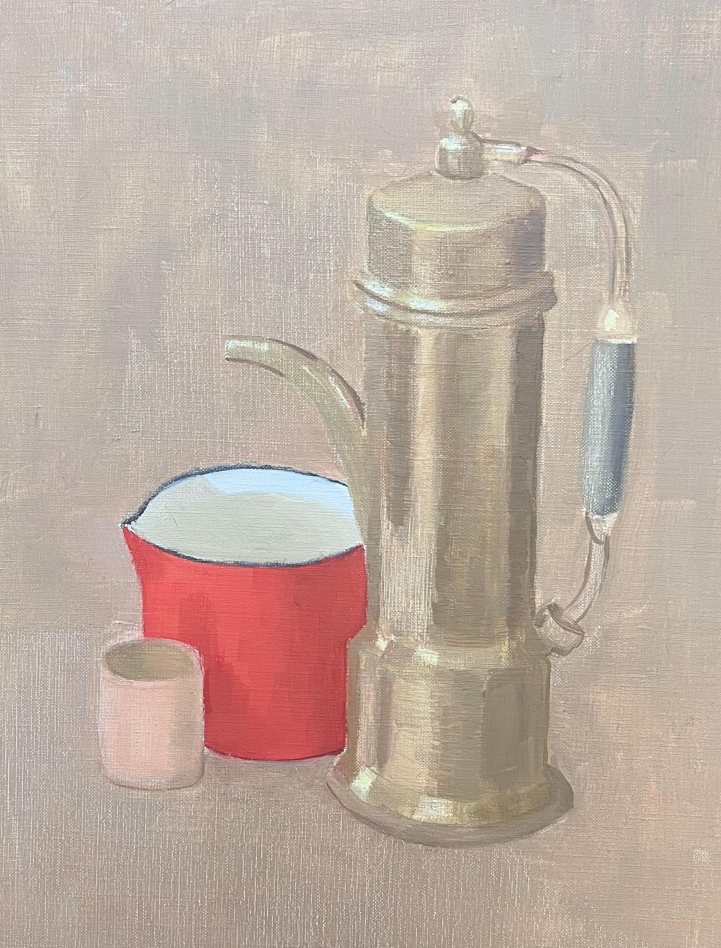 Peinture à l'huile moderniste française du 20e siècle Nature morte à la cafetière et à la tasse - Beige Still-Life Painting par Laure Noetzin-Azam (French 1929-2024)