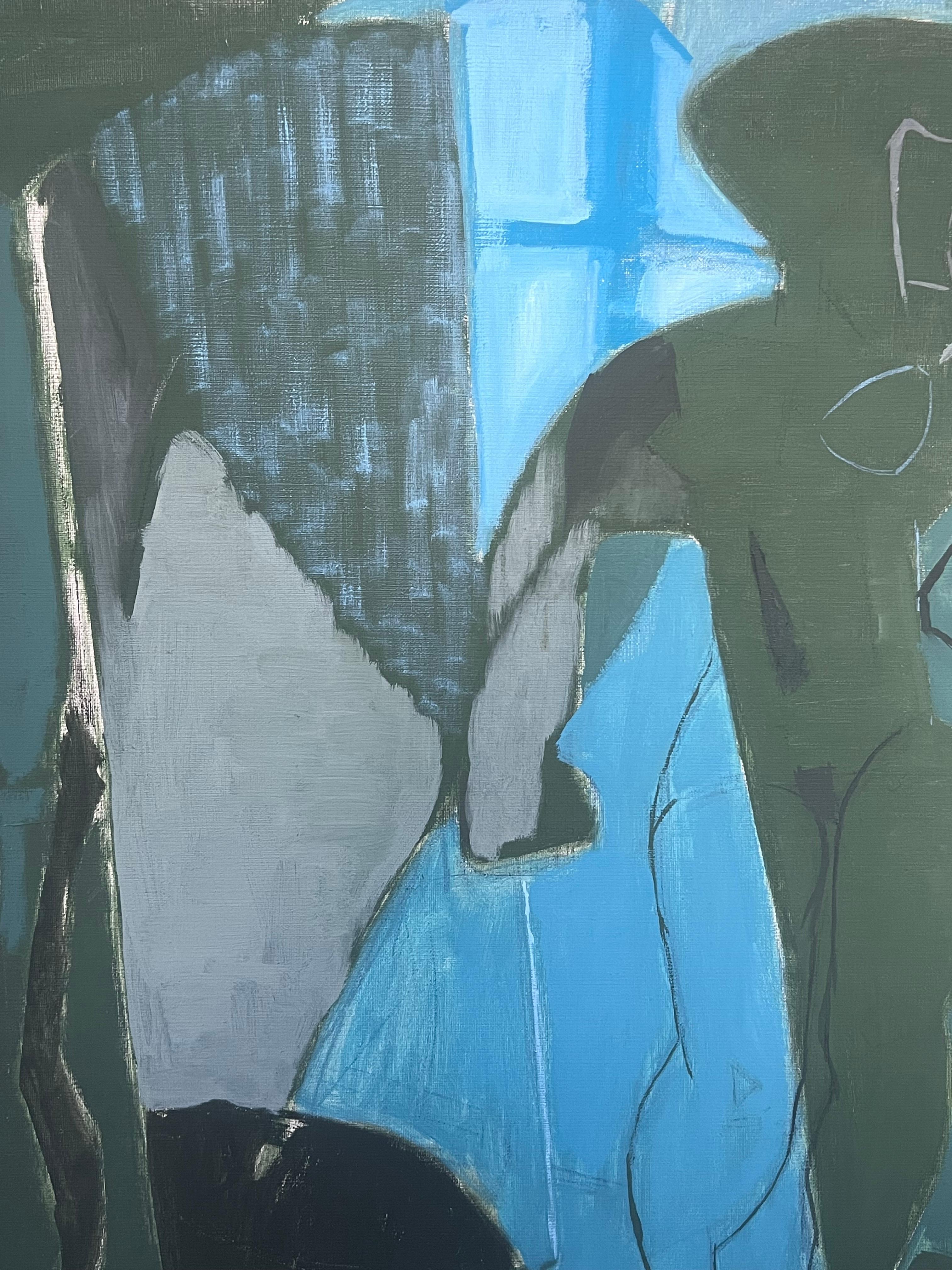 20. Jahrhundert Französisch Modernist Ölgemälde Kubistische Figur Grau Schwarz und Blau (Kubismus), Painting, von Laure Noetzin-Azam (French 1929-2024)