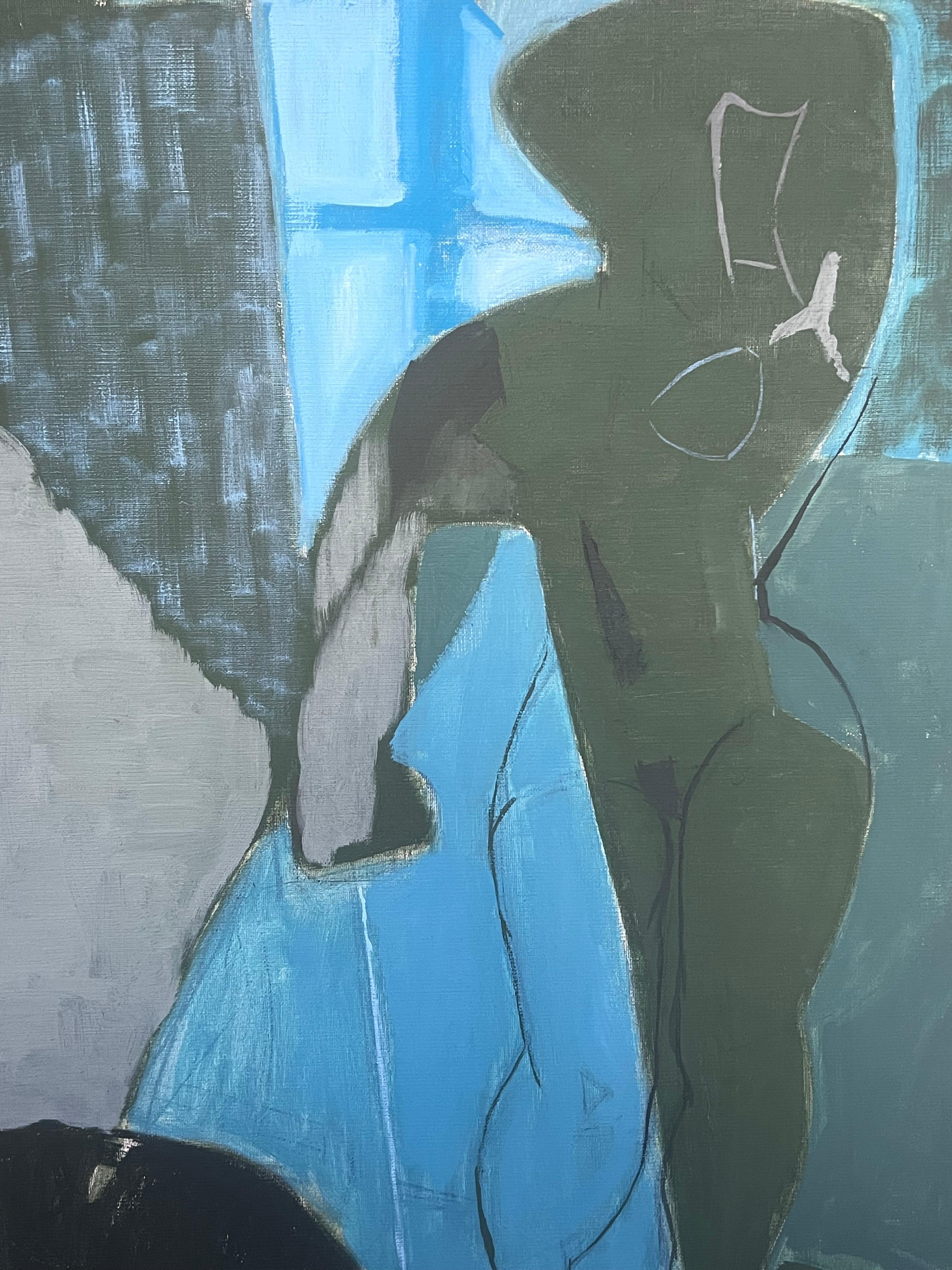 Porträt einer kubistischen Figur in den Farben Grau, Schwarz und Blau
von Laure Noetzin-Azam (Französisch 1929-2024), Schülerin von André LHOTE
Öl auf Leinwand, ungerahmt
Leinwand: 25,5 x 19,5 Zoll
Provenienz: Alle Gemälde, die wir von diesem