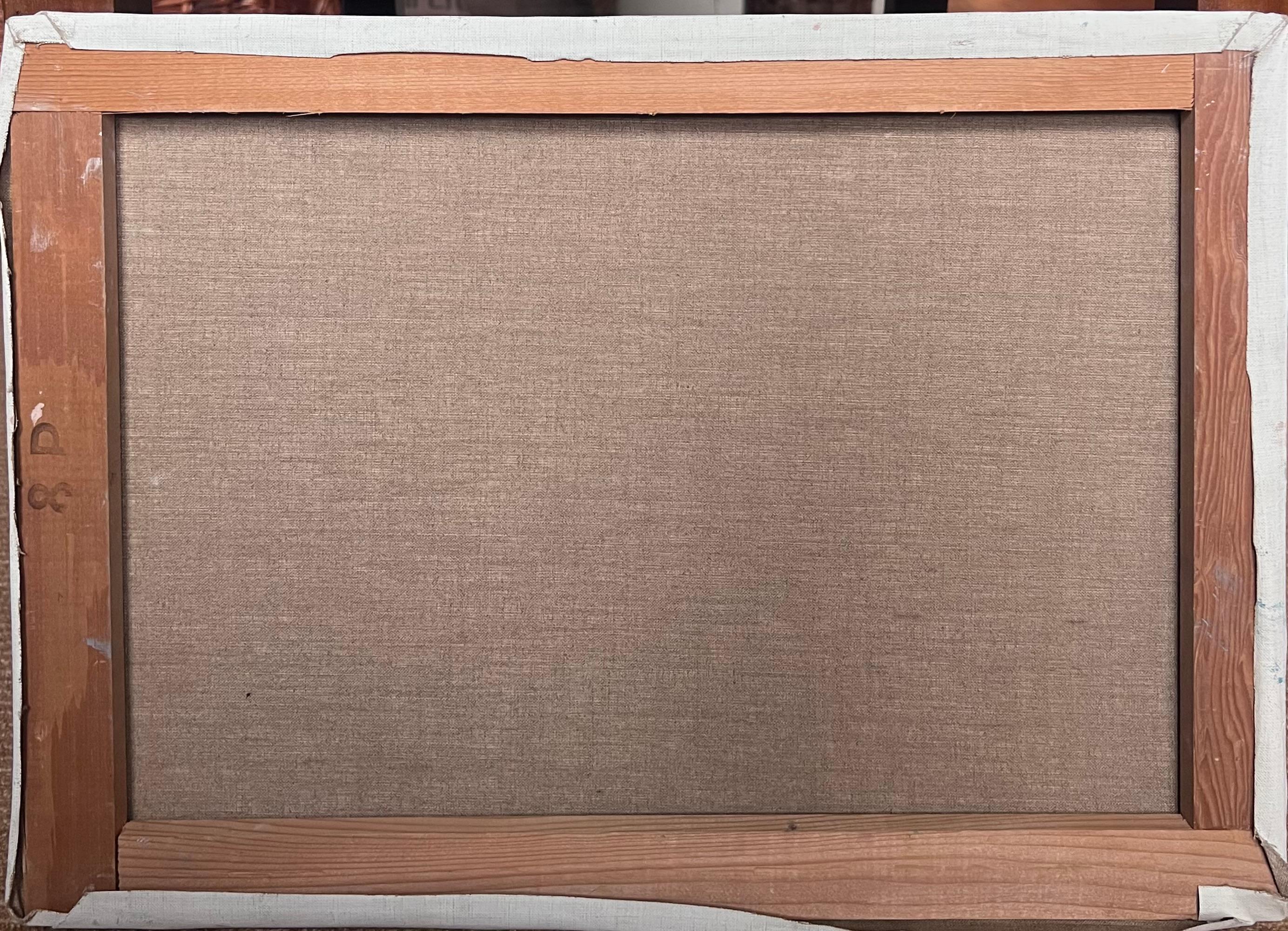 20. Jahrhundert Französisch Modernist Ölgemälde Lady Seating auf Old Street im Angebot 2