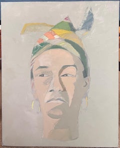 Peinture à l'huile moderniste française du 20e siècle Portrait de femme au foulard