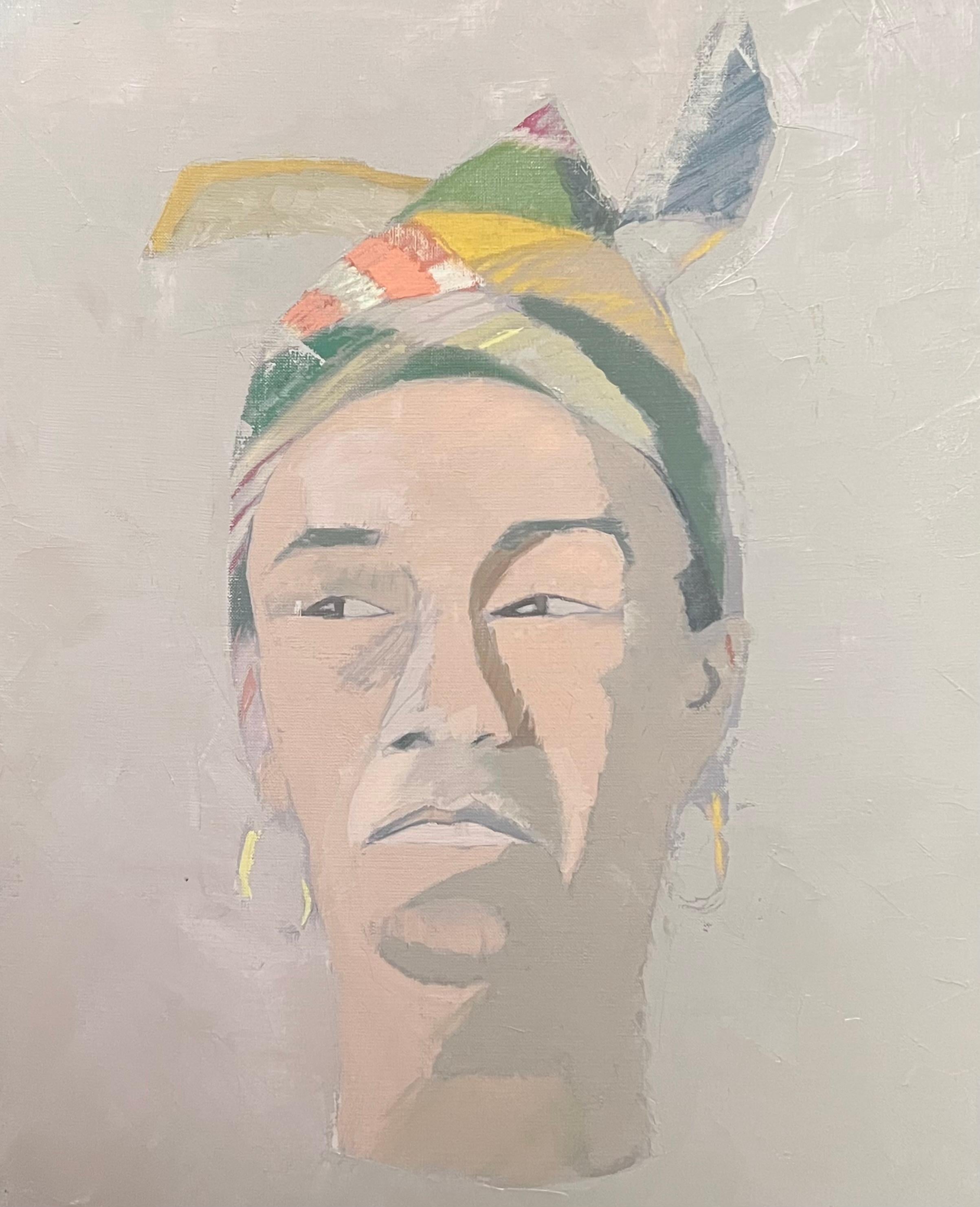 20. Jahrhundert Französisch Modernist Ölgemälde Porträt Frau in Kopftuch