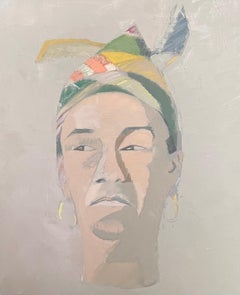 20th Century French Modernist Oil Painting Portrait Woman in Head Scarf