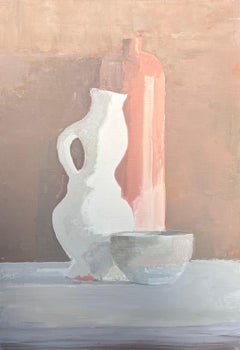 Peinture à l'huile moderniste française du 20e siècle Nature morte Vases et bol