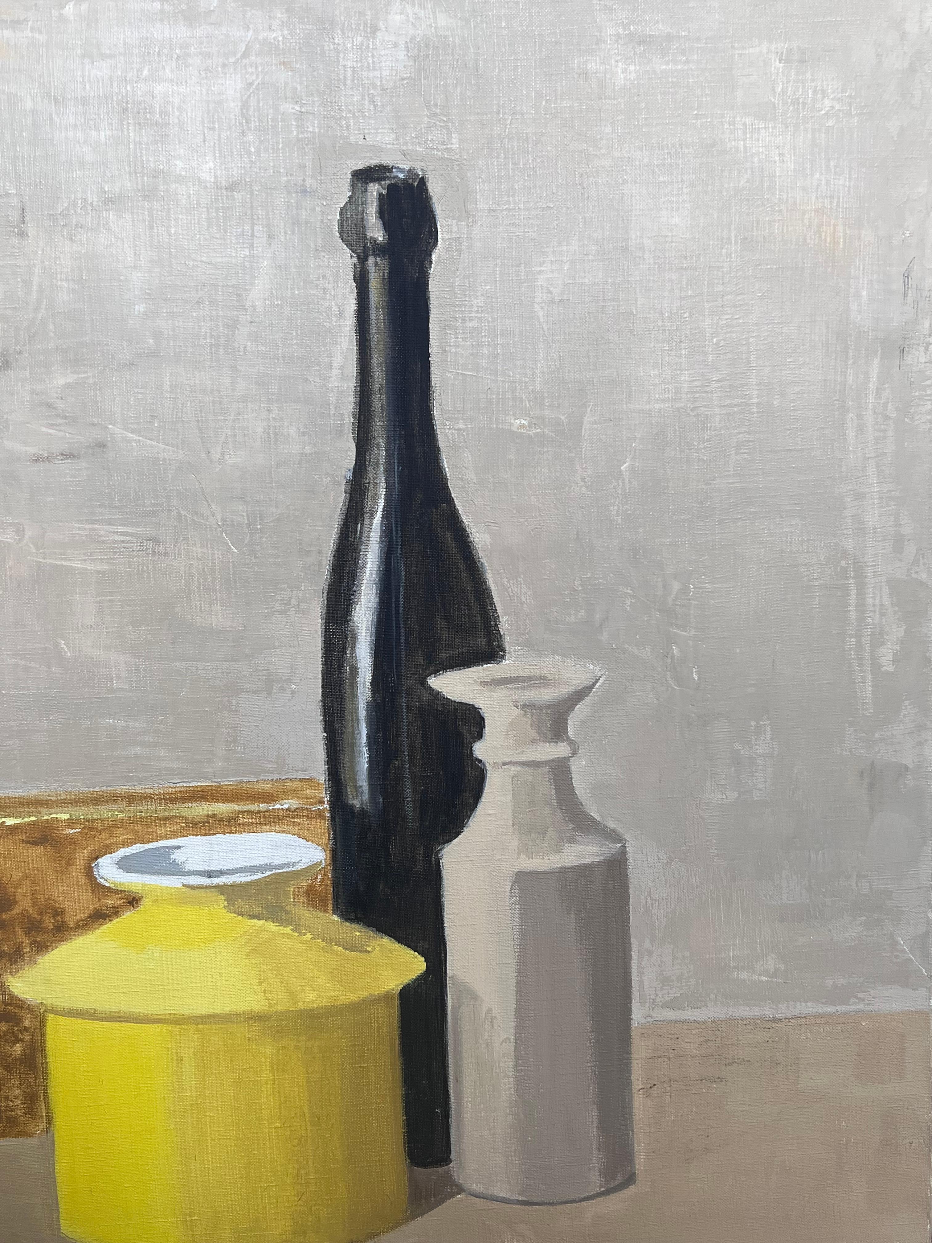 Nature morte, bouteille de vin et vase jaune
par Laure Noetzin-Azam (française 1929-2024) élève d'André LHOTE
huile sur toile, non encadrée
toile : 22 x 18 pouces
Provenance : tous les tableaux de cet artiste que nous possédons proviennent de la