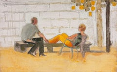 Couple Relaxing in a Autumnal Parisian Square French Modernist Painting