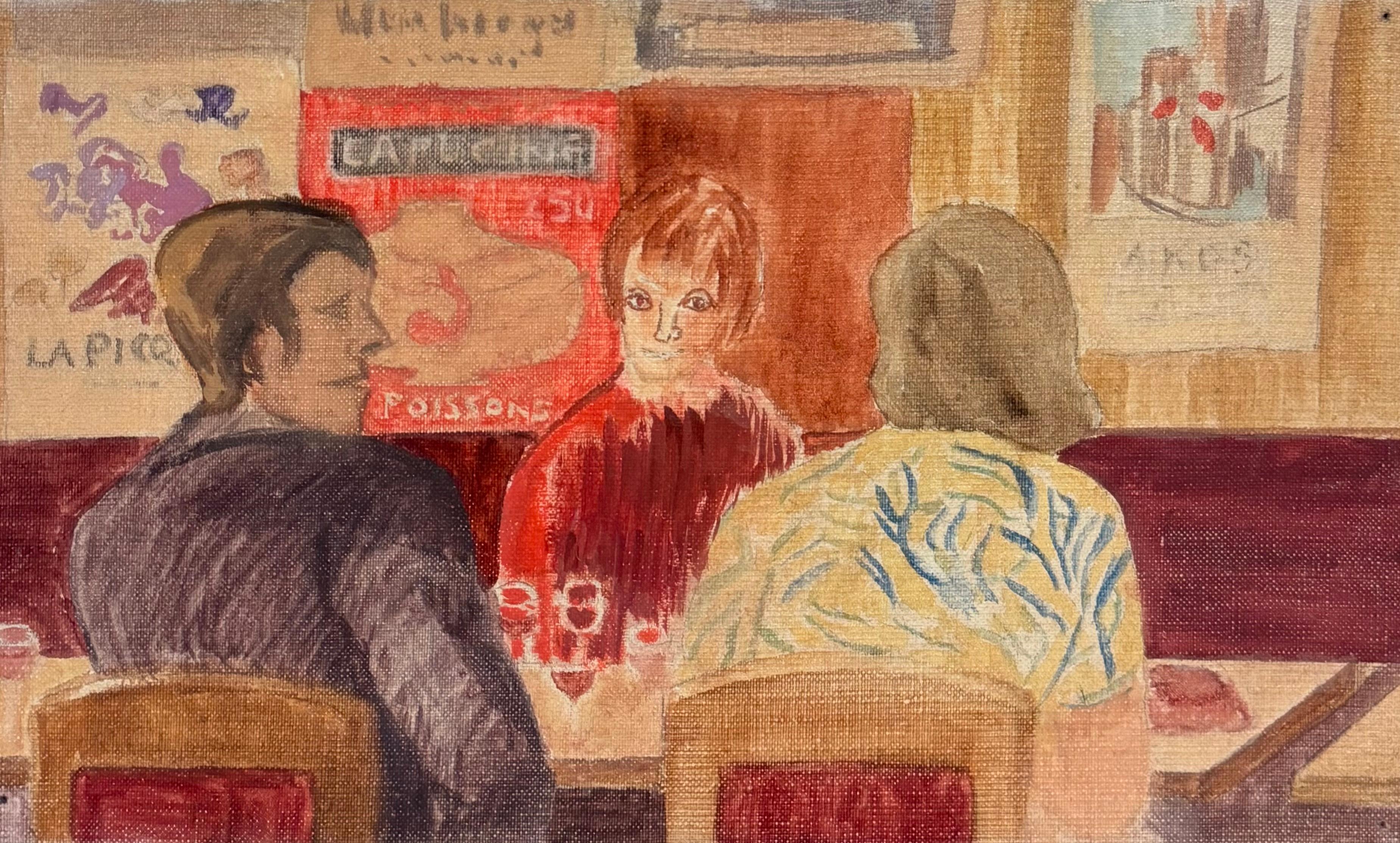 Figures Dining in a Paris Bistro French Modernist 20th Century Painting