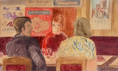 Figures Dining in a Paris Bistro French Modernist 20th Century Painting