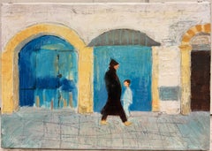 Figures Walking Beneath Stone Archways French Modernist 20th Century Painting