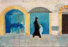 Figures Walking Beneath Stone Archways French Modernist 20th Century Painting