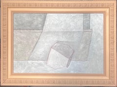 Belle peinture à l'huile cubiste française du 20e siècle, encadrée, aux tons gris et aux formes atténuées