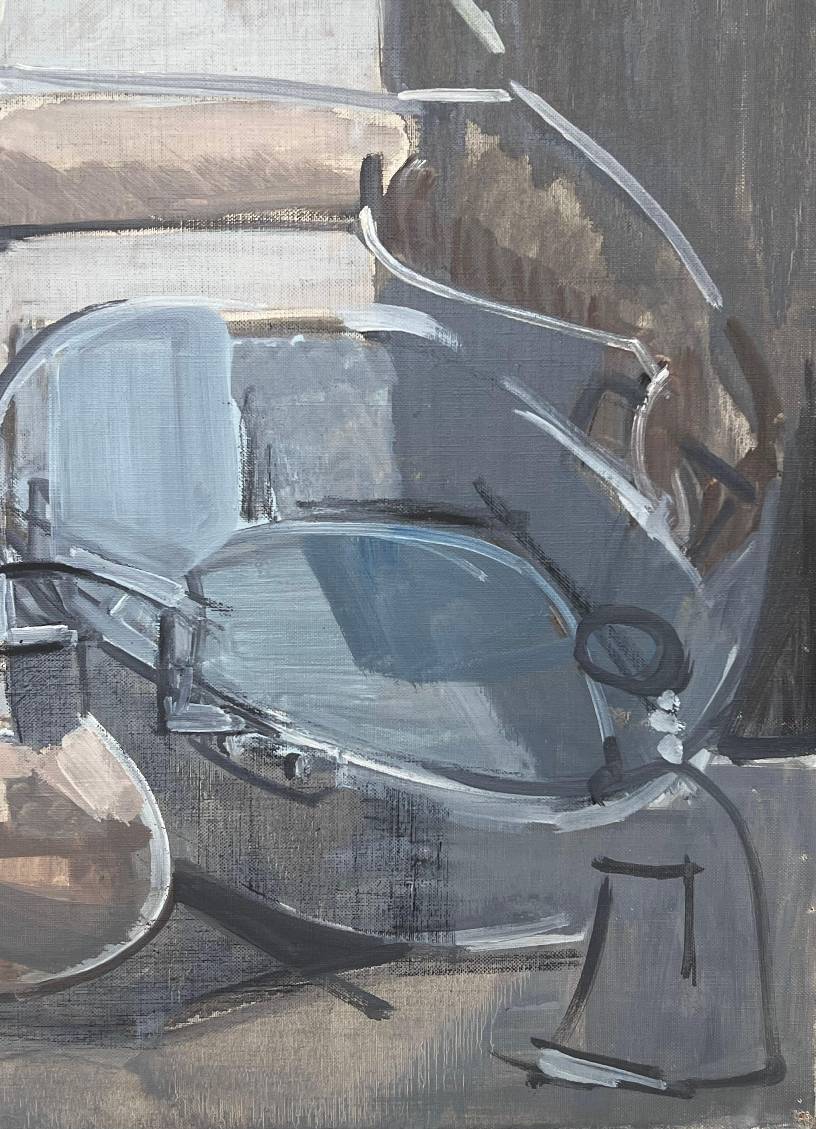 Belle peinture à l'huile cubiste française du 20e siècle Femme nue assise dans une pièce intérieure en vente 1