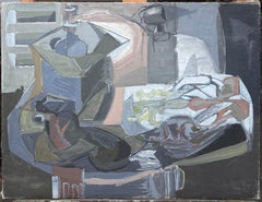 Fine 20th Century French Cubist Still Life Grey Muted Tones Oil Painting