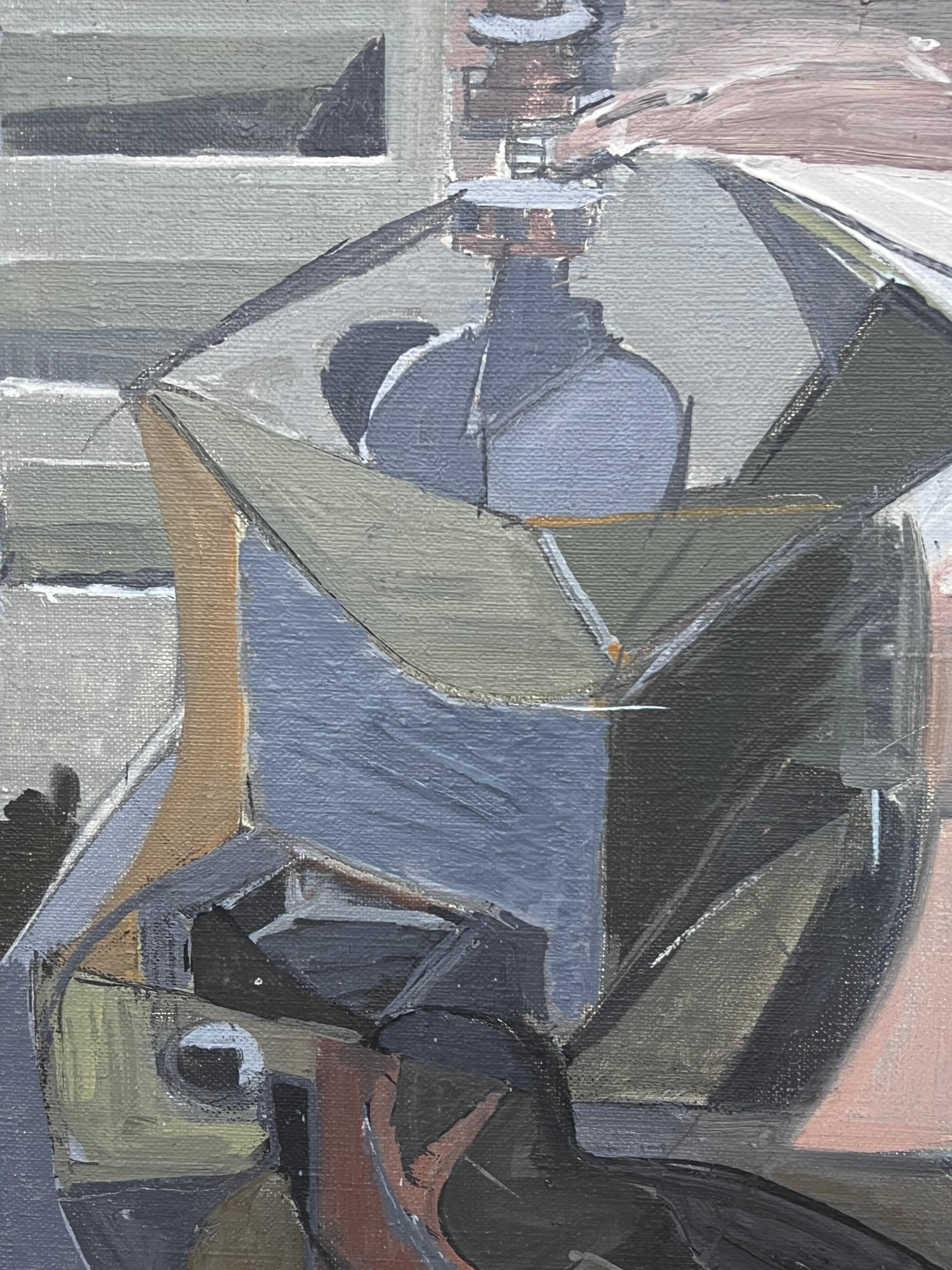 Belle peinture à l'huile cubiste française du 20e siècle Nature morte aux tons gris et sourds - Cubisme Painting par Laure Noetzin-Azam (French 1929-2024)