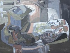 Fine 20th Century French Cubist Still Life Grey Muted Tones Oil Painting