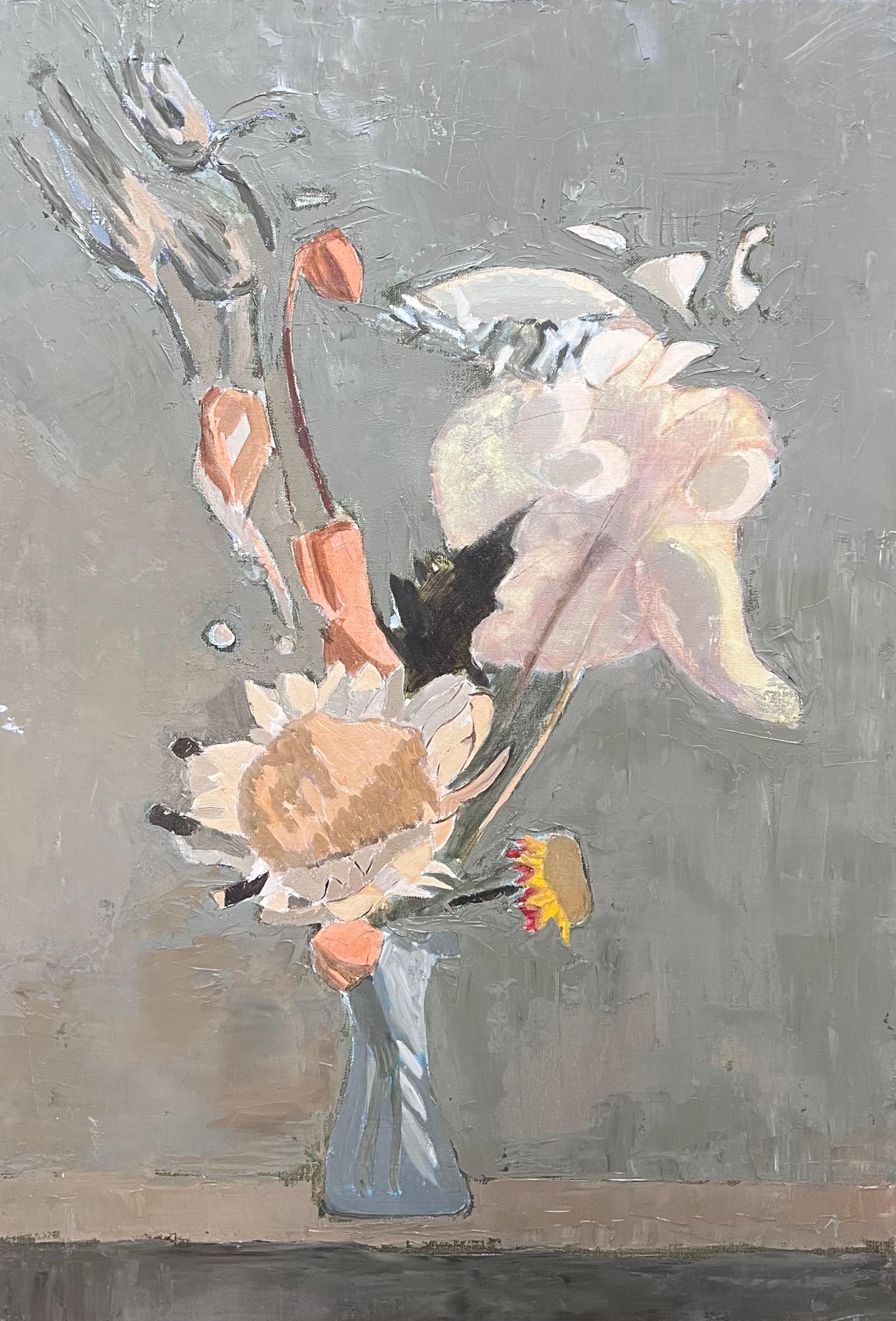 Fine 20th Century French Modernist Oil Painting Elegant Still Life Flowers Vase