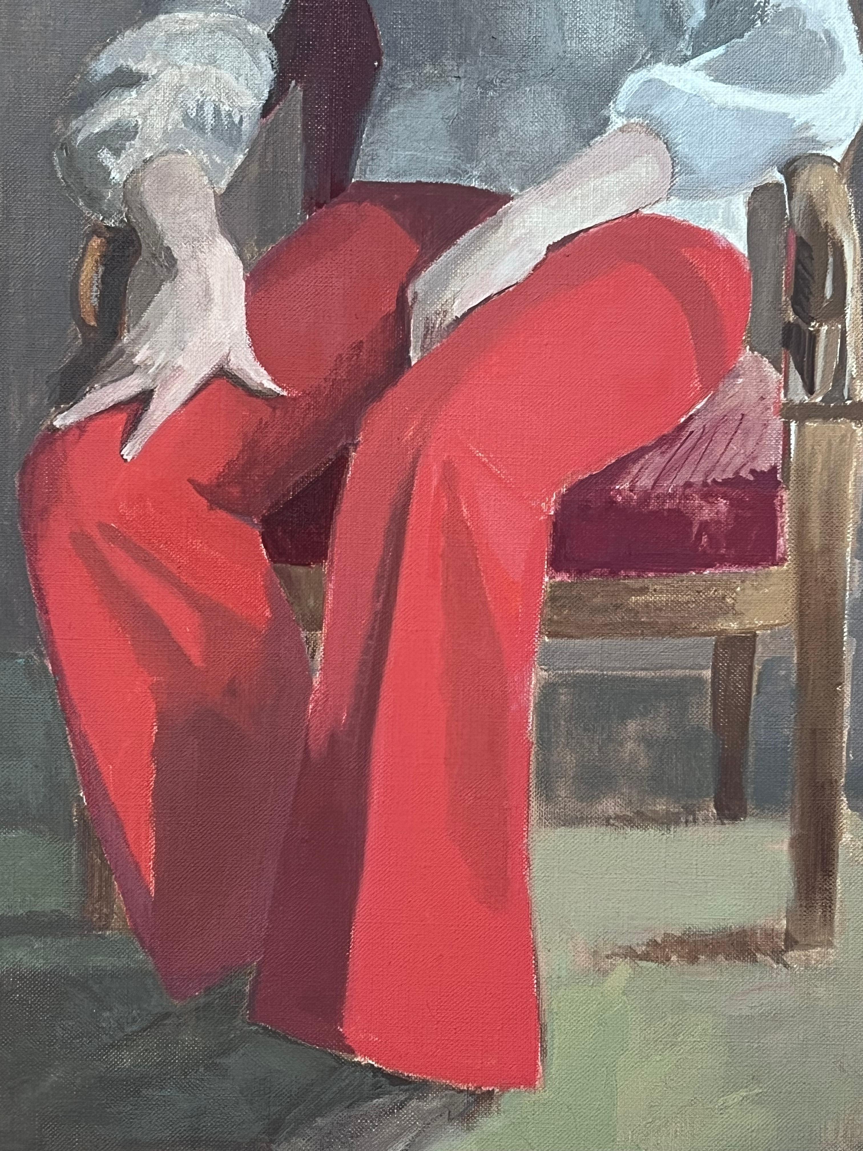 Feine 20. Jahrhundert Französisch Modernist Ölgemälde Mädchen in roten Hosen im Angebot 1