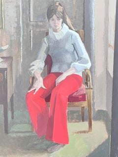 Fine 20th Century French Modernist Oil Painting Girl in Red Trousers
