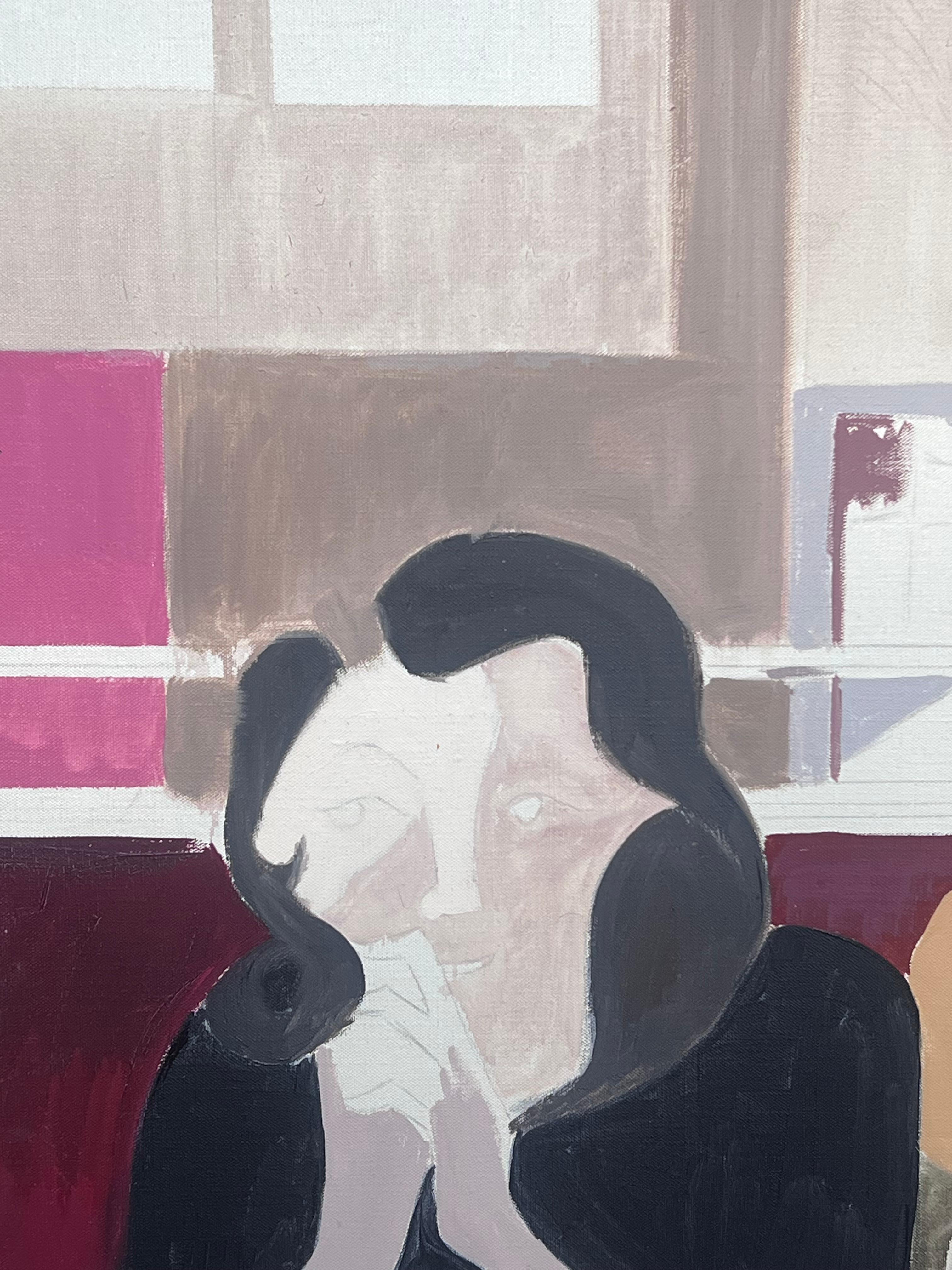 Belle peinture à l'huile moderniste française du 20e siècle Filles au bar avec des boissons - Cubisme Painting par Laure Noetzin-Azam (French 1929-2024)