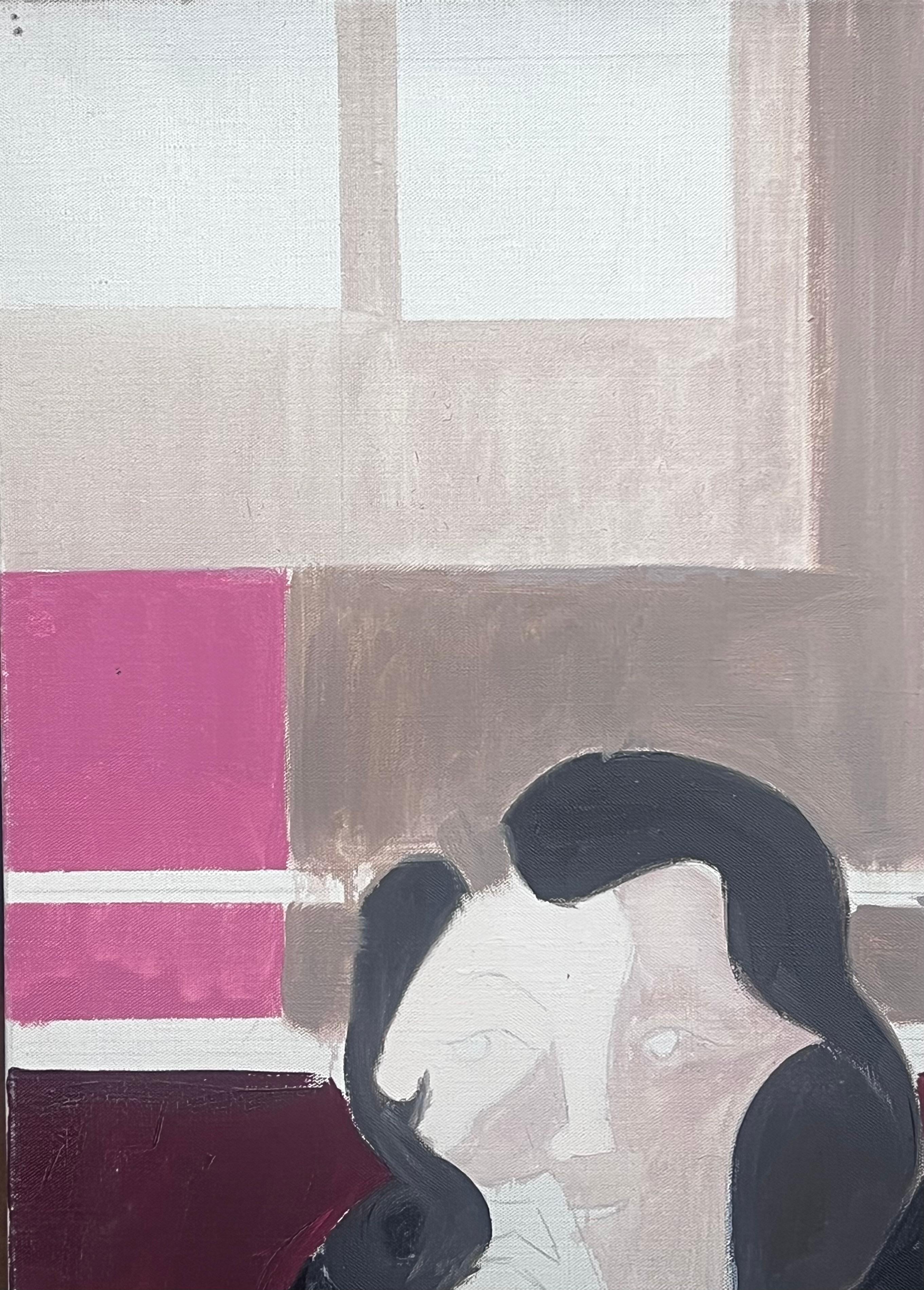 Belle peinture à l'huile moderniste française du 20e siècle Filles au bar avec des boissons - Beige Interior Painting par Laure Noetzin-Azam (French 1929-2024)