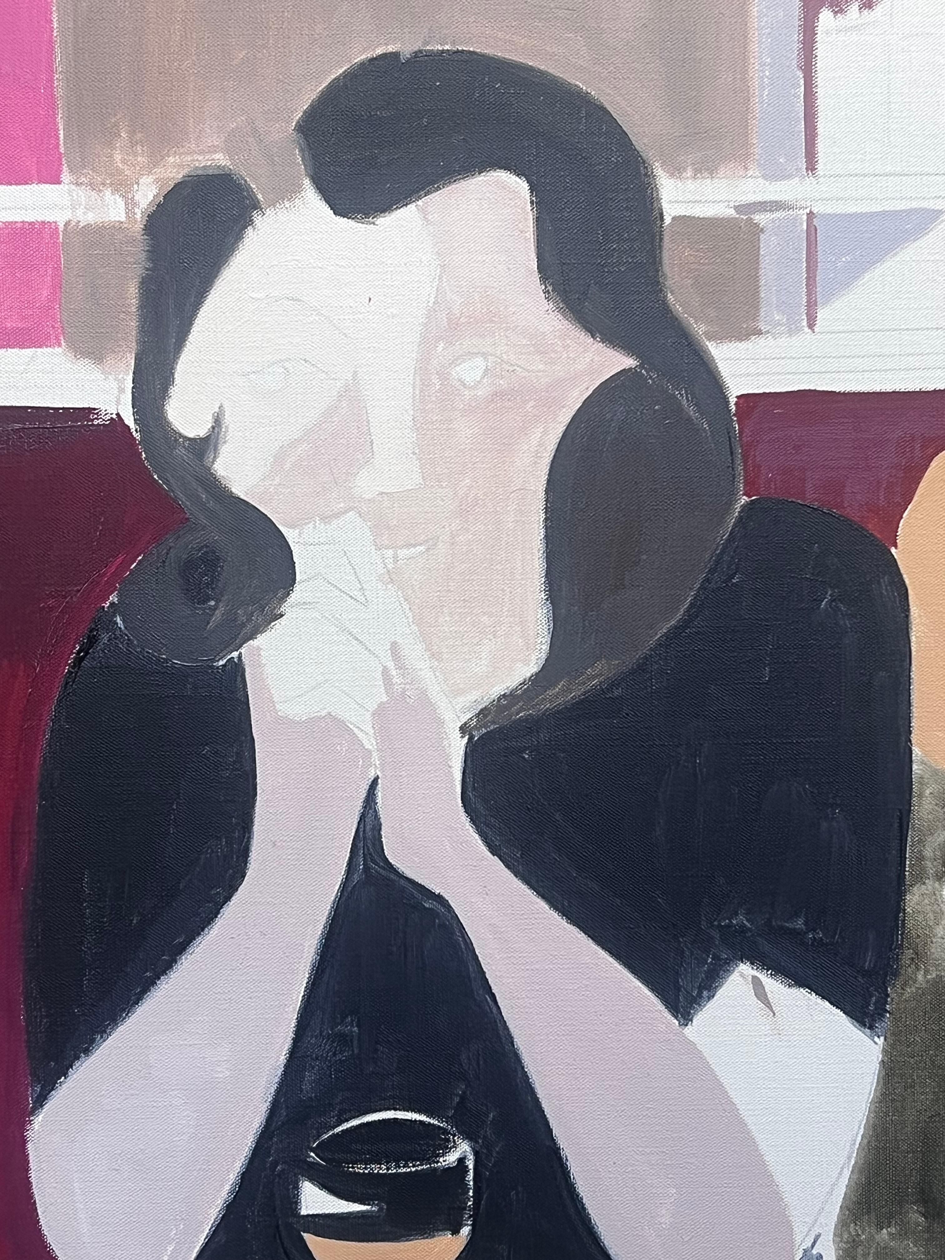 Belle peinture à l'huile moderniste française du 20e siècle Filles au bar avec des boissons en vente 1