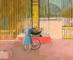 Fine 20th Century French Modernist Oil Painting Paris Park Roast Chestnuts