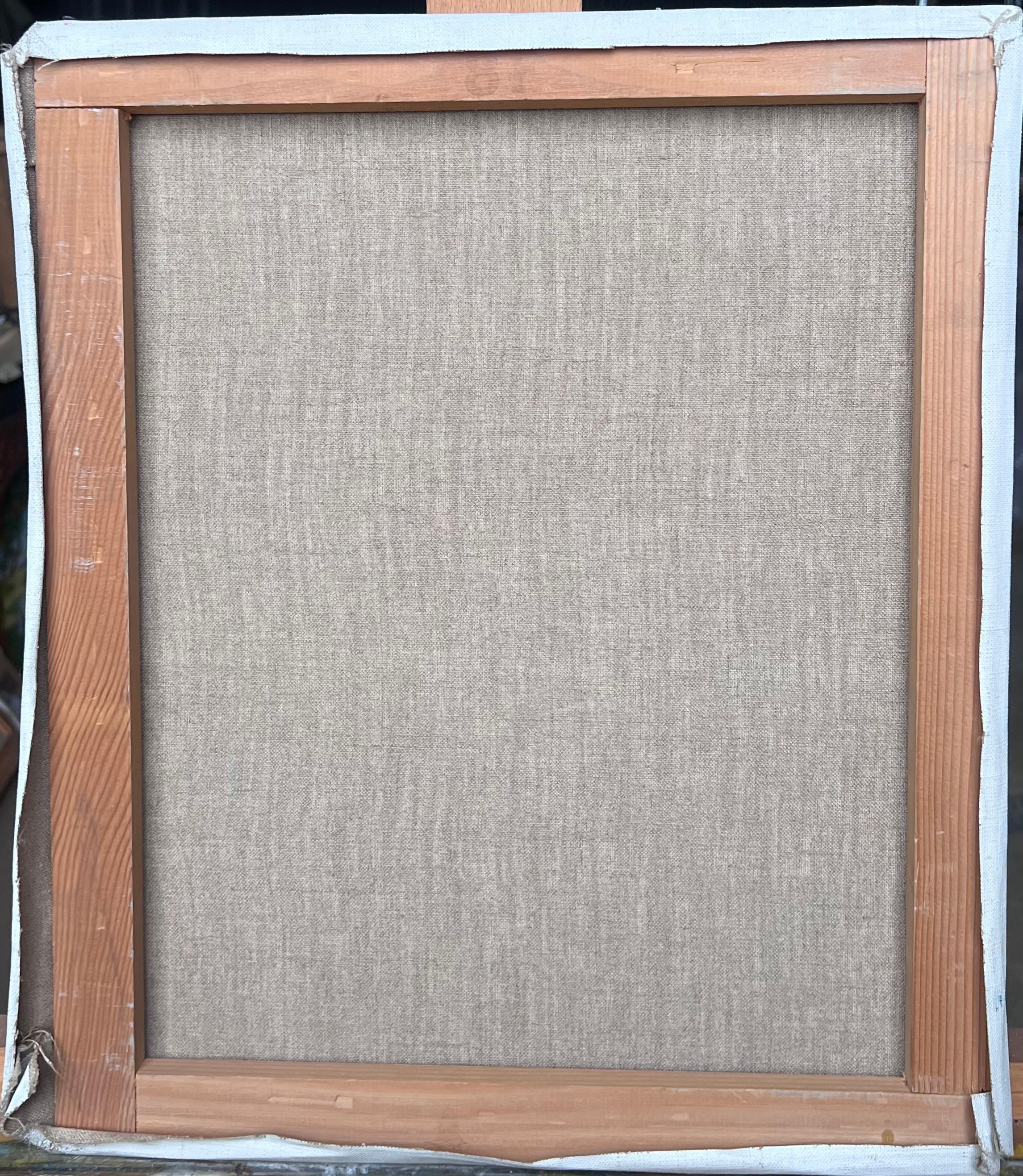 Belle peinture à l'huile moderniste française du 20e siècle - Portrait de femme au foulard - Beige Figurative Painting par Laure Noetzin-Azam (French 1929-2024)