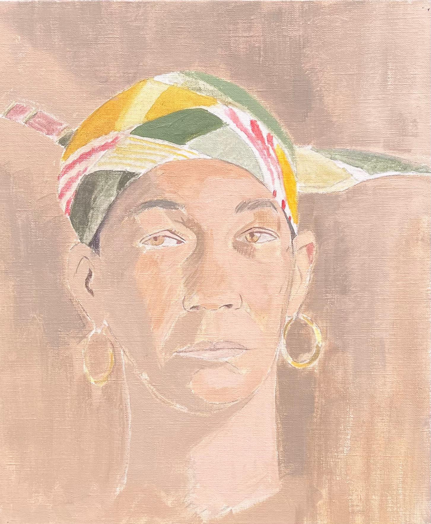 Fine 20th Century French Modernist Oil Painting Portrait Woman in Headscarf