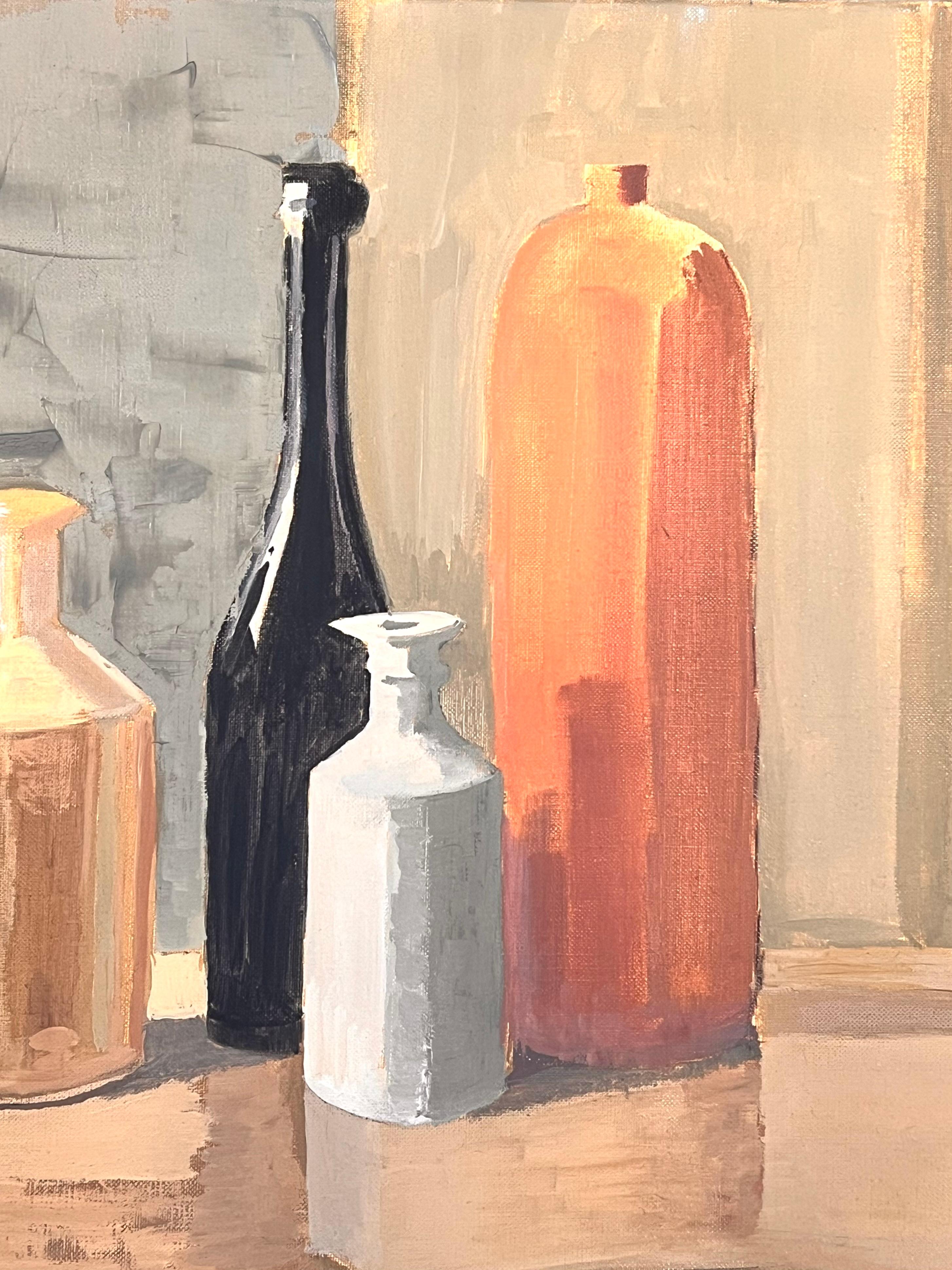 Feine 20. Jahrhundert Französisch Modernist Ölgemälde Stillleben Flaschen & Vasen (Moderne), Painting, von Laure Noetzin-Azam (French 1929-2024)