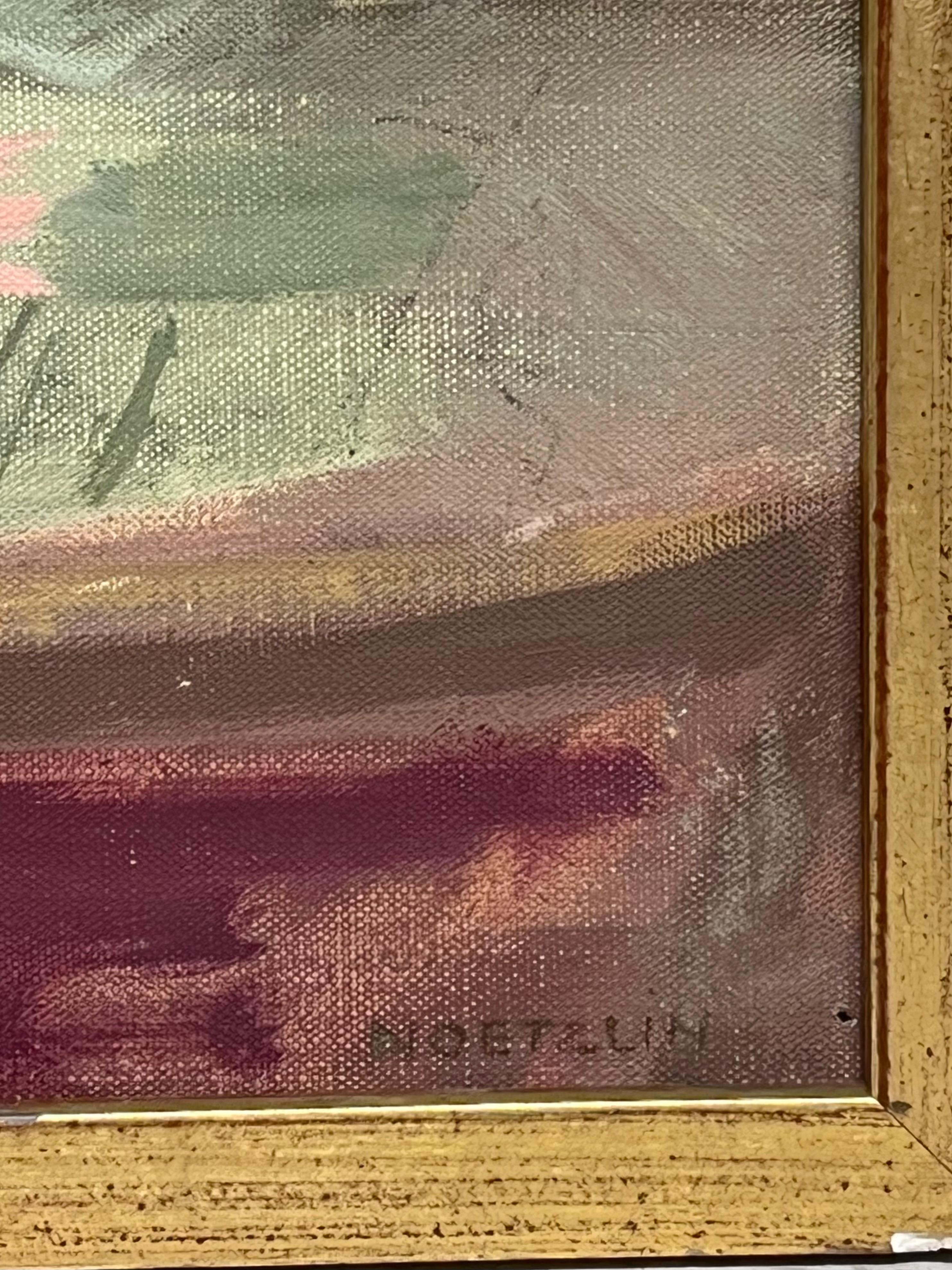 Feine 20. Jahrhundert Französisch Modernist Ölgemälde Zwei Mädchen in Französisch Bar Interieur im Angebot 2