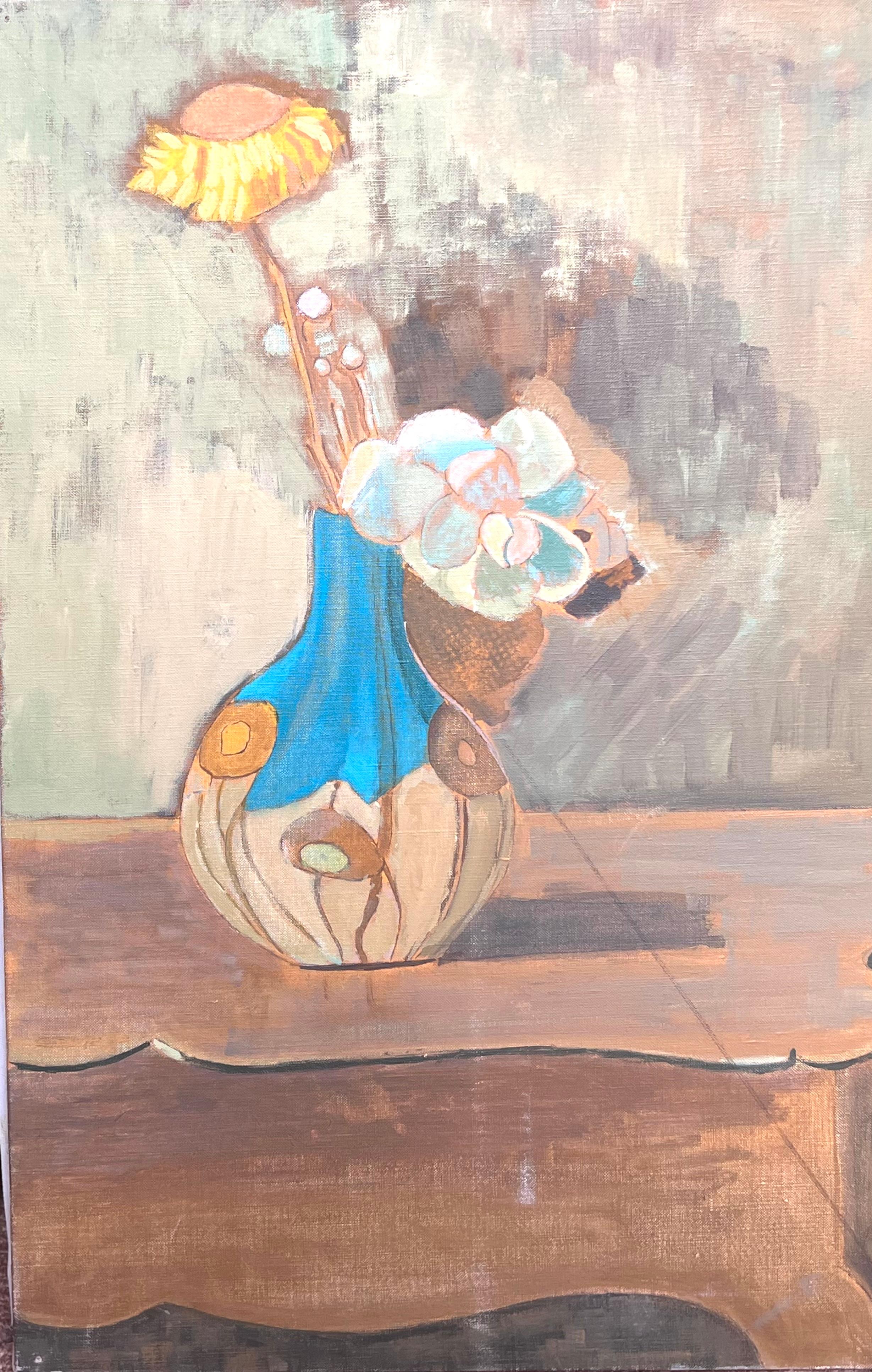 La fleur jaune dans le vase bleu
par Laure Noetzin-Azam (française 1929-2024) élève d'André LHOTE
huile sur toile, non encadrée
toile : 22 x 15 pouces
Provenance : tous les tableaux de cet artiste que nous possédons proviennent de la succession de