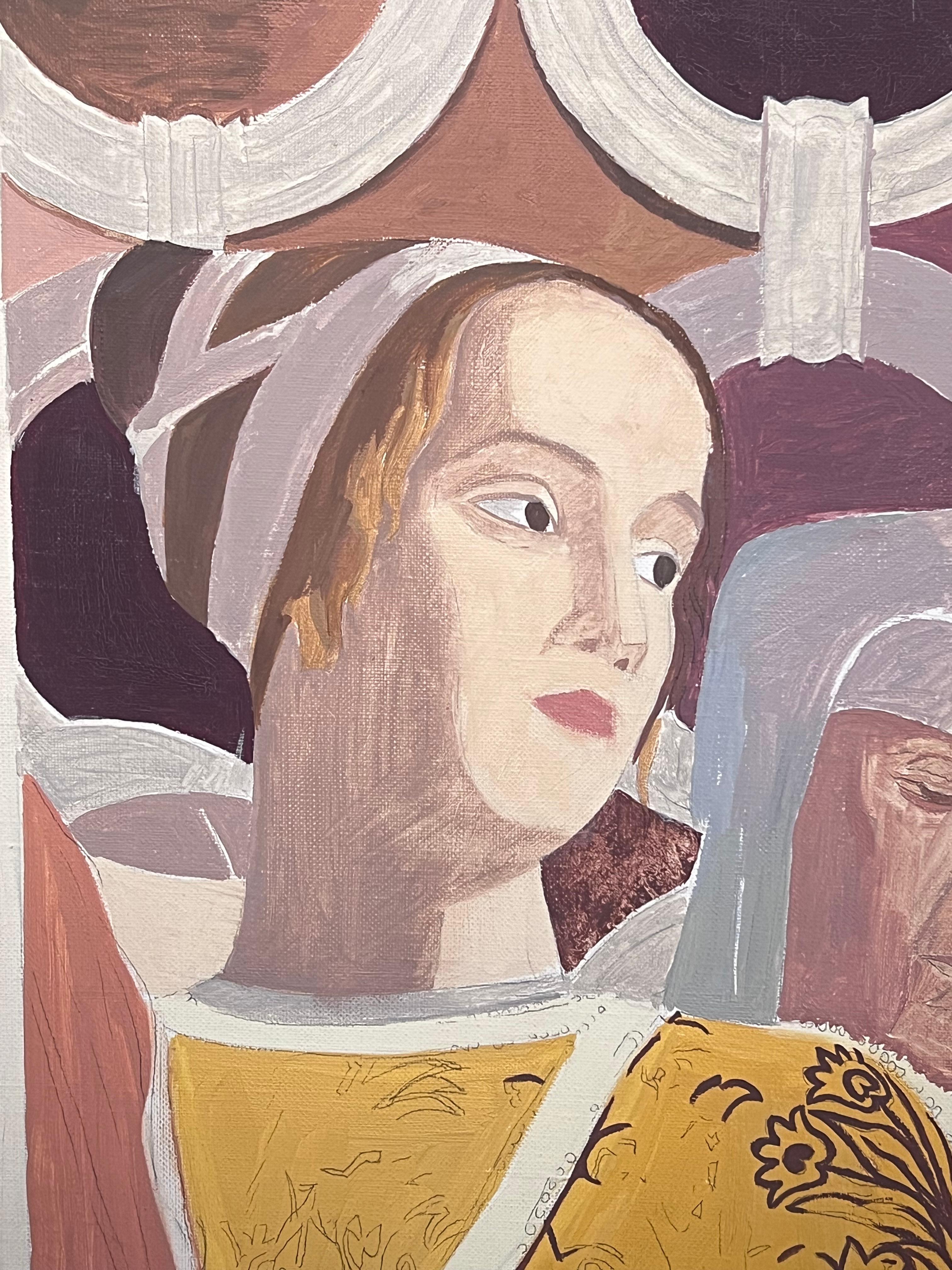 Feine 20. Jahrhundert Französisch Modernist Ölgemälde Junge und alte Nonnen Porträts (Kubismus), Painting, von Laure Noetzin-Azam (French 1929-2024)
