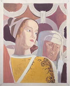 Fine 20th Century French Modernist Oil Painting Young & Old Nuns Portraits