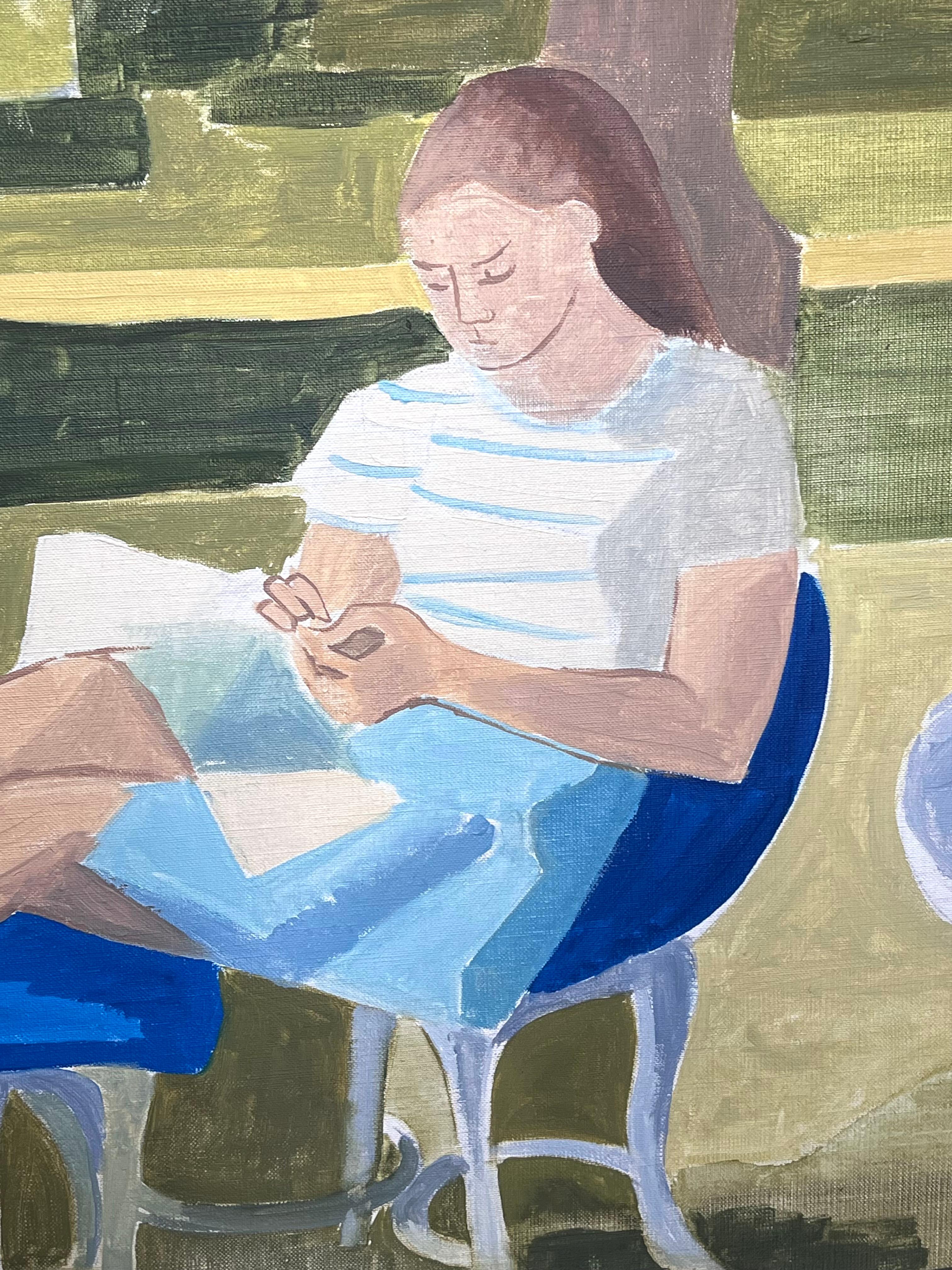 Feine 20. Jahrhundert Französisch Modernist Ölgemälde Junge Frau Lesen im Garten im Angebot 1